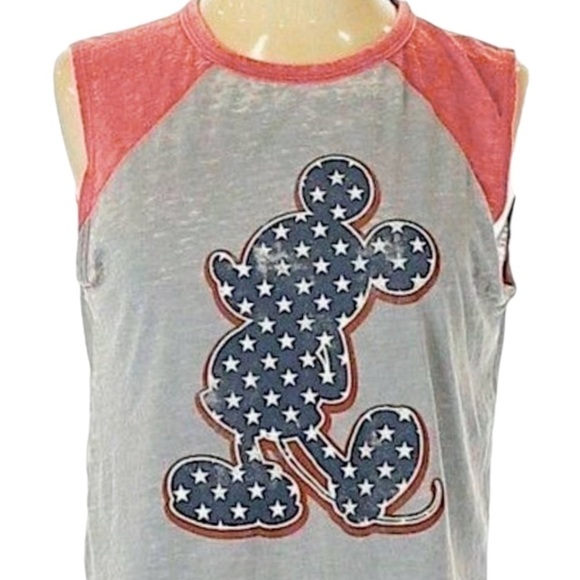 🌺 Disney 4th of July Vintage Wash Patriotic Mickey Mouse Graphic Muscle Tee S - Picture 4 of 9